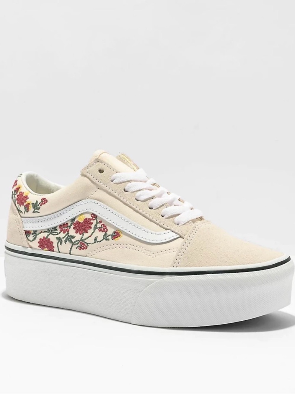 Vans Old Skool Stackform Floral Embroidery Platform Shoes | Size Women 9.5 Men 8